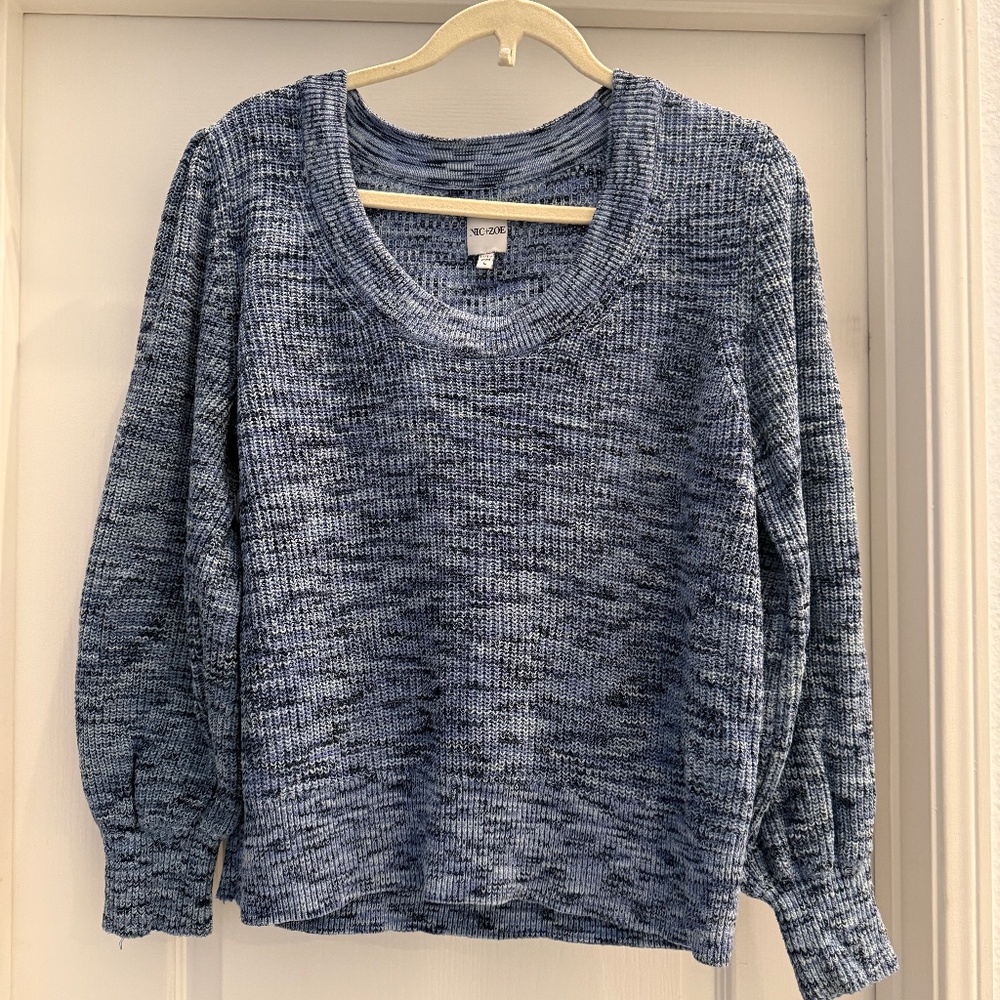 Nic & Zoe Colorway of Blues, Long Sleeve, Scoop Neck Sweater, Large